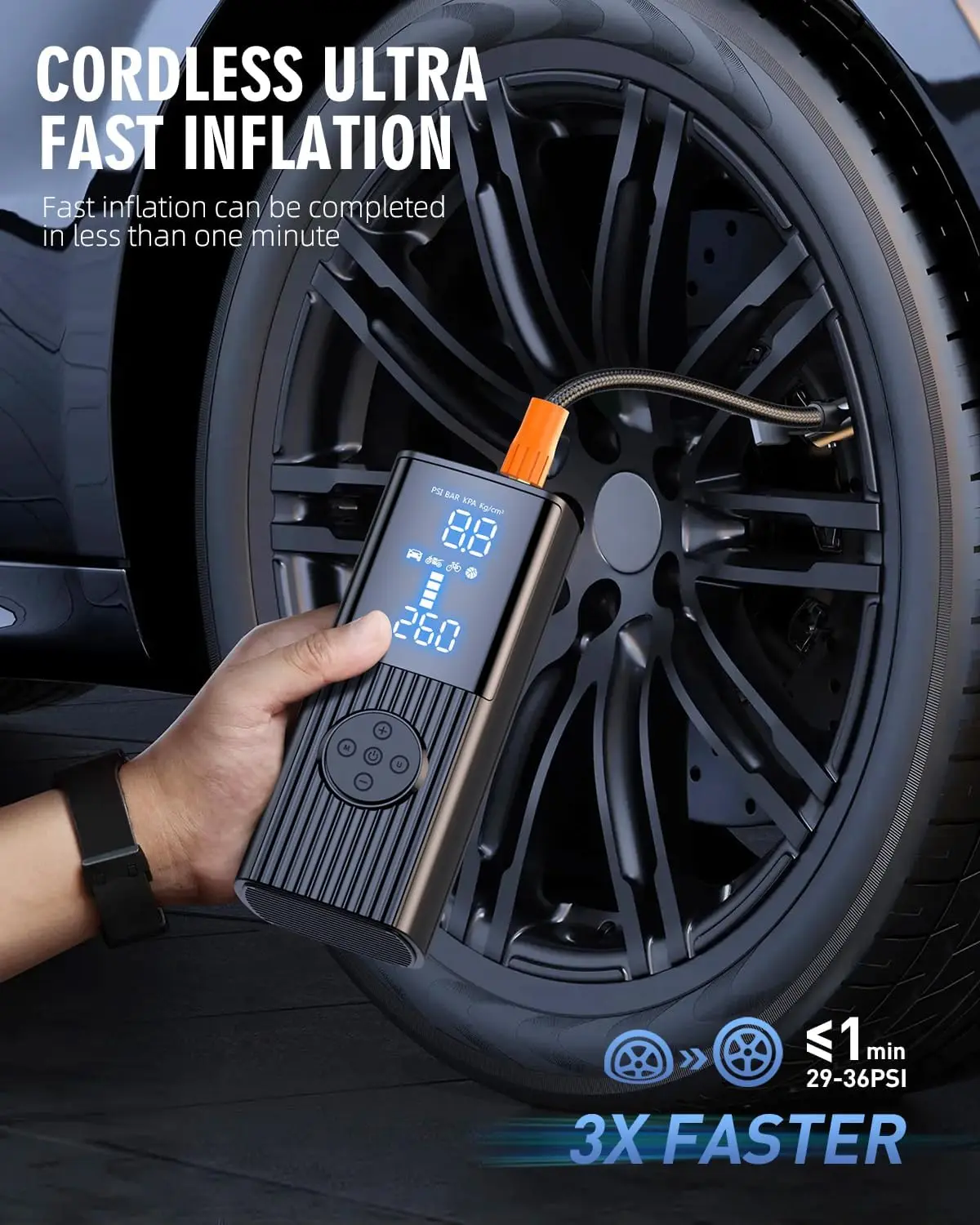 Tire Inflator Portable Air Compressor - 180PSI & 20000mAh Portable Air Pump Accurate Pressure LCD Display 3X Fast Inflation