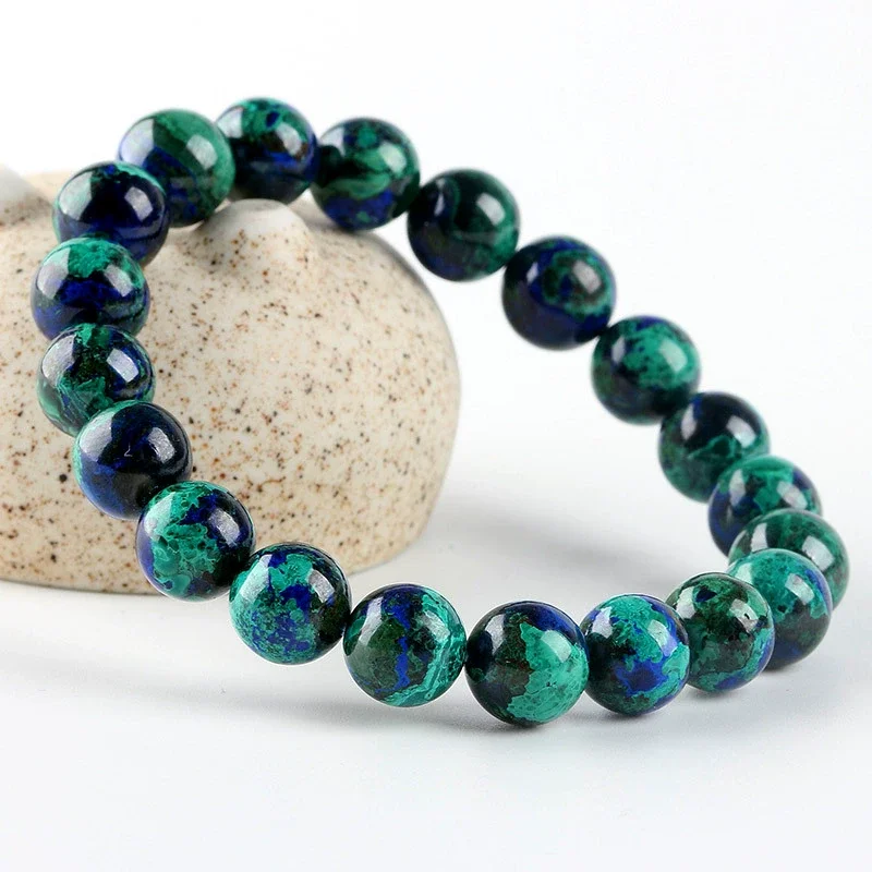 

Natural Blue Green Malachite Azurite Green Blue Lapis Bracelet Round Beads Woman Men Azurite Bracelet 8mm 9mm 10mm 12mm AAAAAA