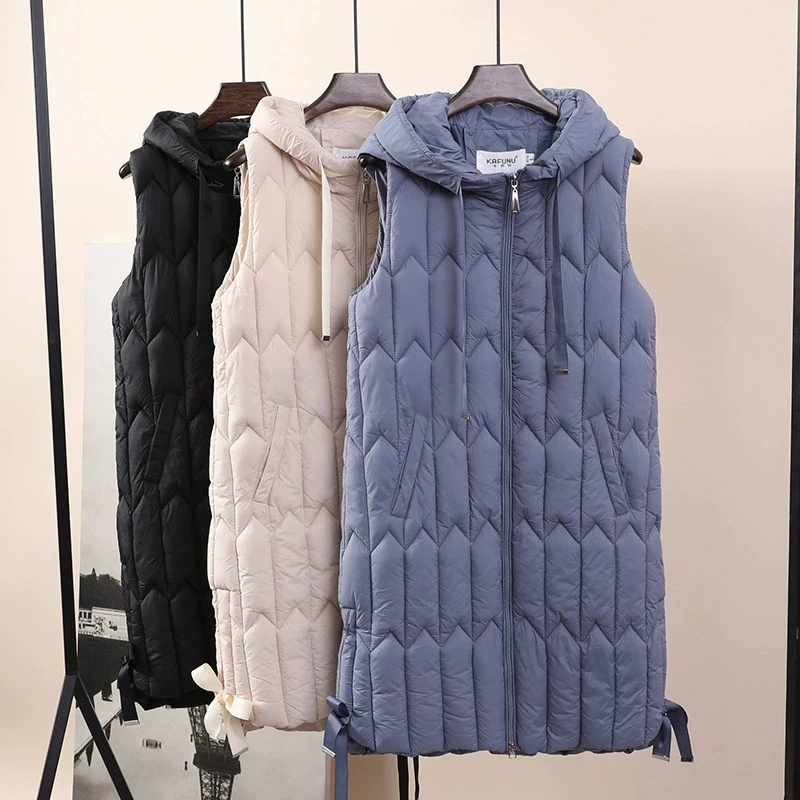 

Осень-зима, женский жилет, парки, пальто, новинка 2025 года, повседневный жилет средней длины с капюшоном, женская куртка без рукавов, верхняя одежда Chaleco Mujer