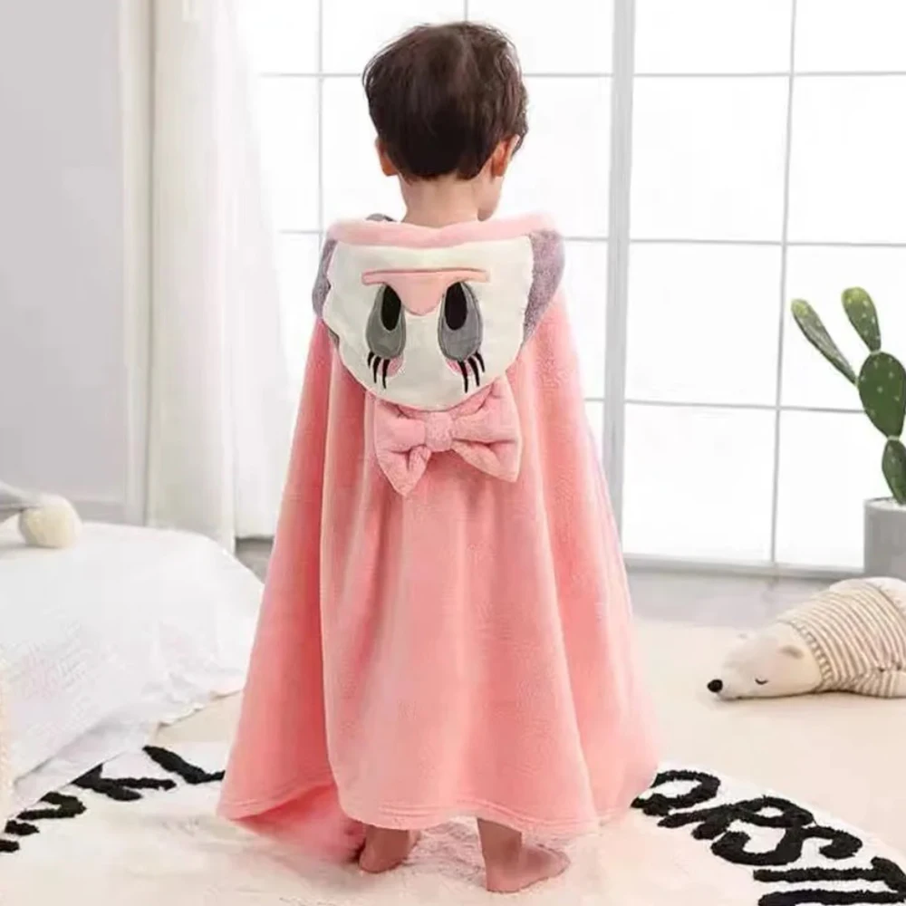 Baby Bathrobe Flannel Cloak Cartoon Boy Girl Ultra-Soft Hooded Spa Robe Bath Towel Baby Shower Gift