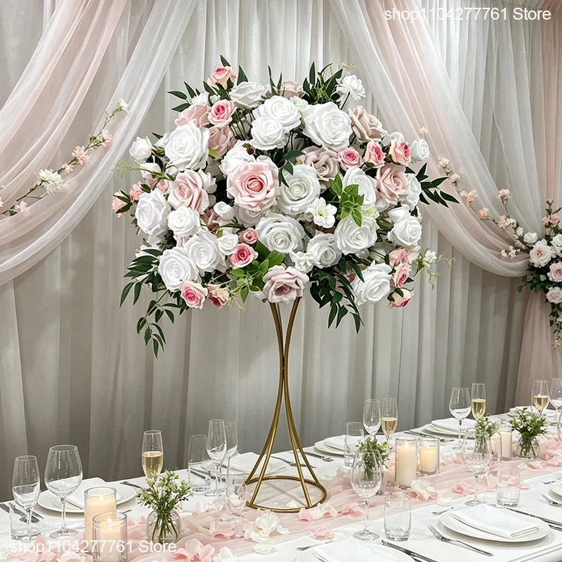 Künstliches Pampasgras, weiße Rosen, Tischdekoration, Blumenball-Arrangement, luxuriöse Hochzeitsempfangsdekoration, Blumendekoration für Events und Partys – Detail 8