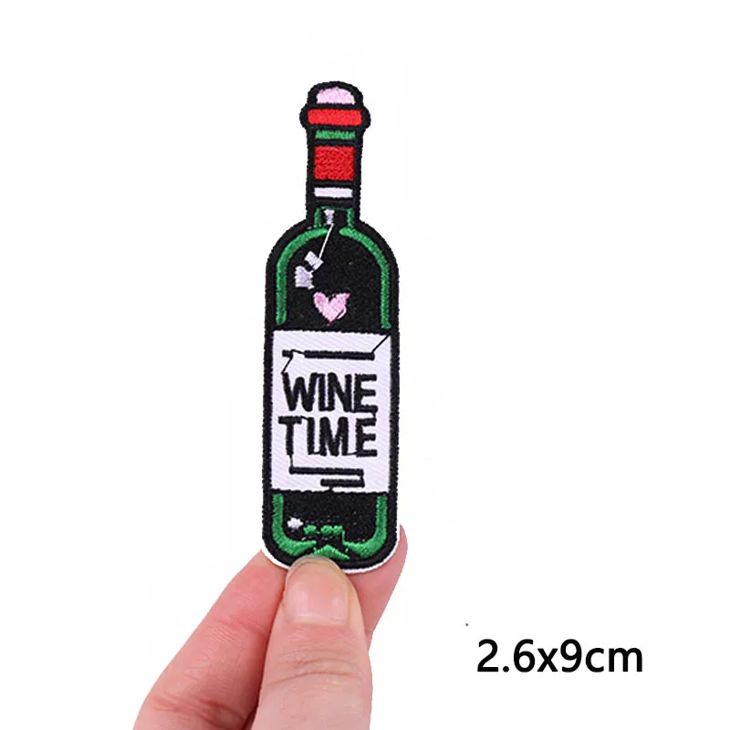 Wine Time Patches On Clothes Embroidered Patches For Clothing Red Wine Bottle cup Patch Tape Badges Iron On Patch Jacket Stripes