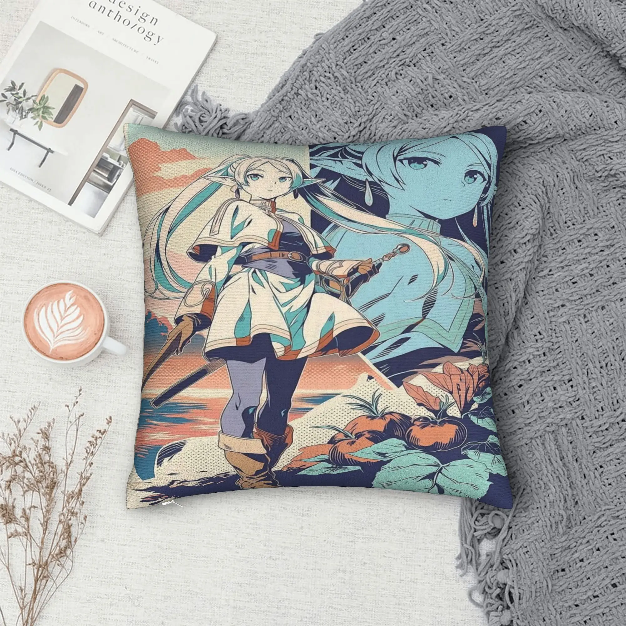 Pillow Cover Frieren Beyond Journeys  Morden Pillow Case For Sofa Couch Bed Living Room Pillowcases