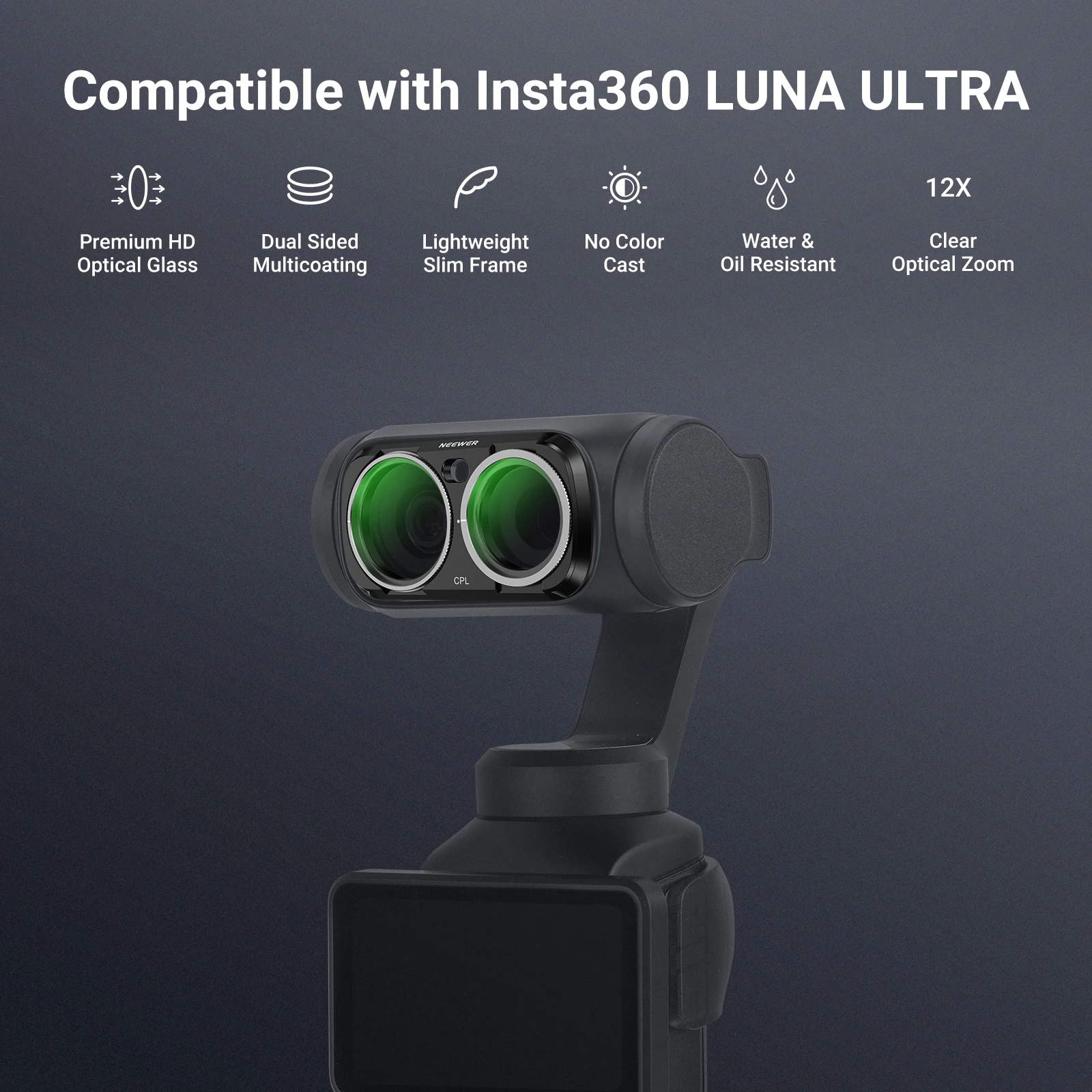 Zestaw filtrów Neewer do Insta360 Luna Ultra, CPL+ND16+ND64+ND256, zestaw filtrów obiektywowych do fotografii plenerowej i nagrywania wideo. — zdjęcie produktu 3