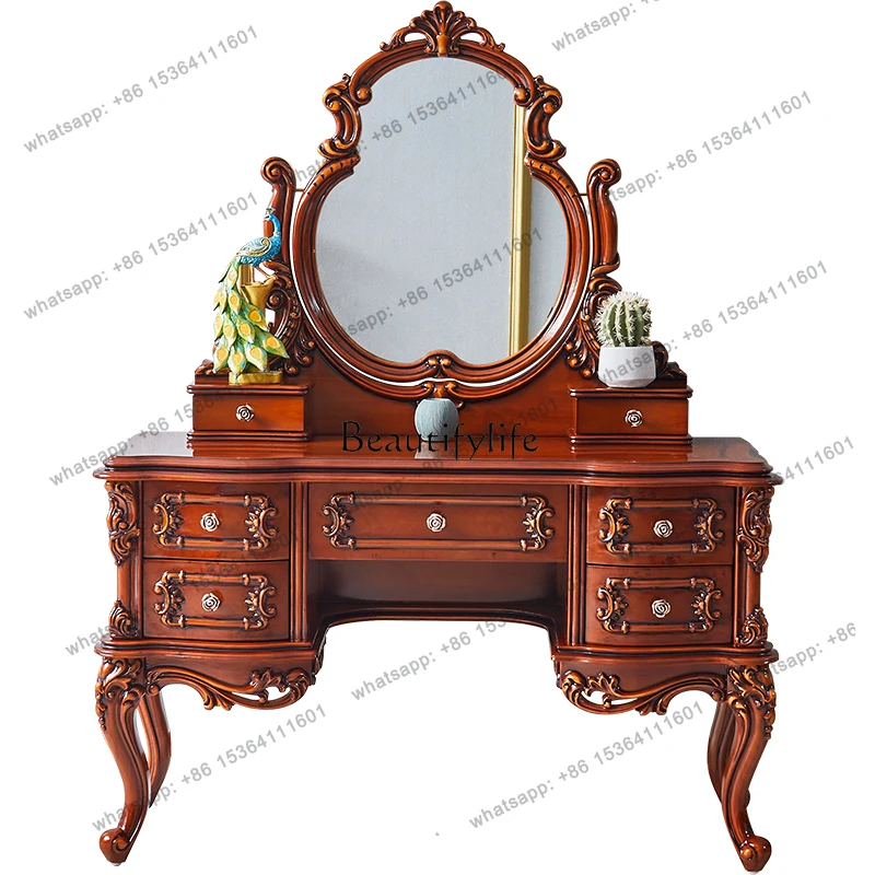 

56European dresser solid wood carving flower retro American dresser small apartment