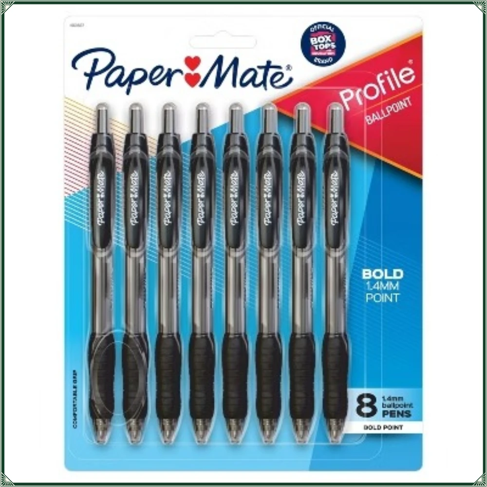 

Ручки шариковые Paper Mate Profile, 8 шт., 1,4 мм, с толстым наконечником, черные: выдвижные, с эргономичной рукояткой; канцелярские товары