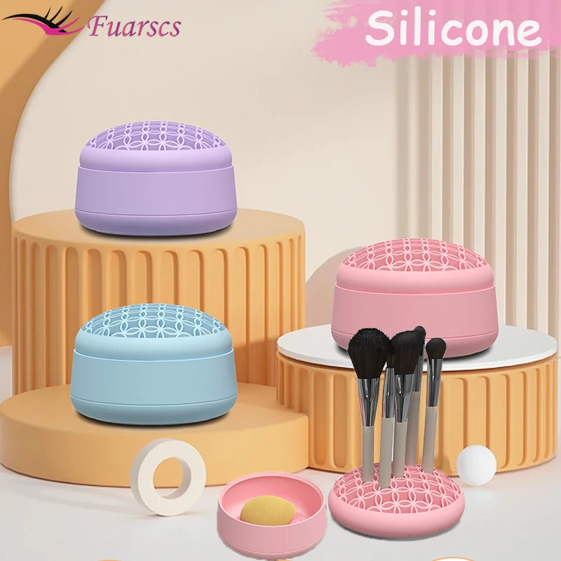 

Silicone Makeup Brush Cleaner Mat Make-up Egg Cosmetic Brush Powder Puff Sponge Storage Artifact Cleaning Box Drying Holder Tool