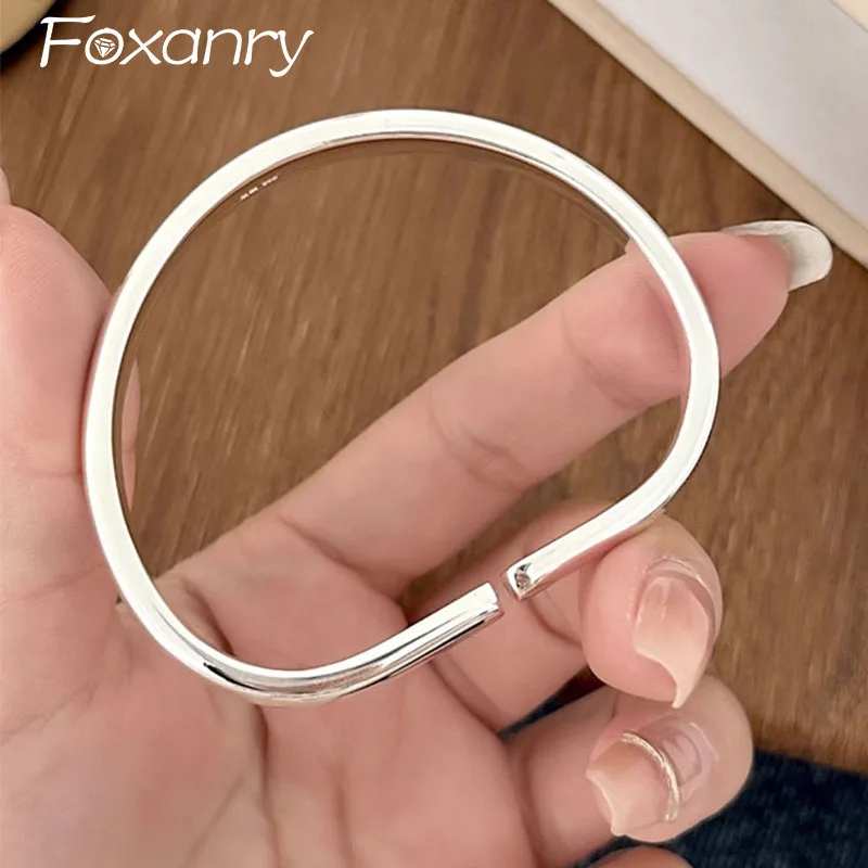 Foxanry Minimalist Silver Color Bracelets for Women Couples Korean Fashion Creative Irregular Smooth Geometric Party Jewelry