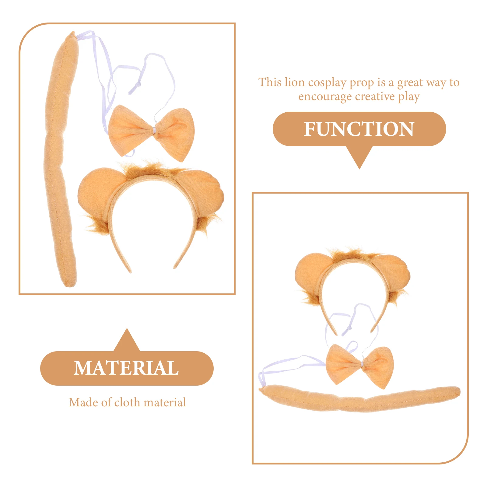 1 zestaw Opaska z Uszami Lwa Muszka Ogon Kostium Zwierzęcy Akcesoria Halloween Cosplay Zestaw Dziecięce Nakrycie Głowy Zwierzęce do Cosplayu