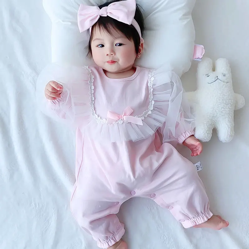 

Bodysuits Rompers Pink Yarn Princess Romper Unhooded Pullover Cute Newborn Baby Clothes
