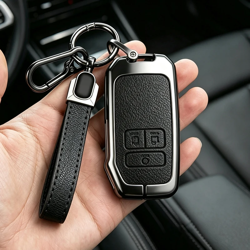 7 Buttons Zinc Alloy Leather Car Key Case Cover For Kia Carnival 2021 2022 Sedona Carnival KA4 EX SX LX Fiesta 2023 Shell