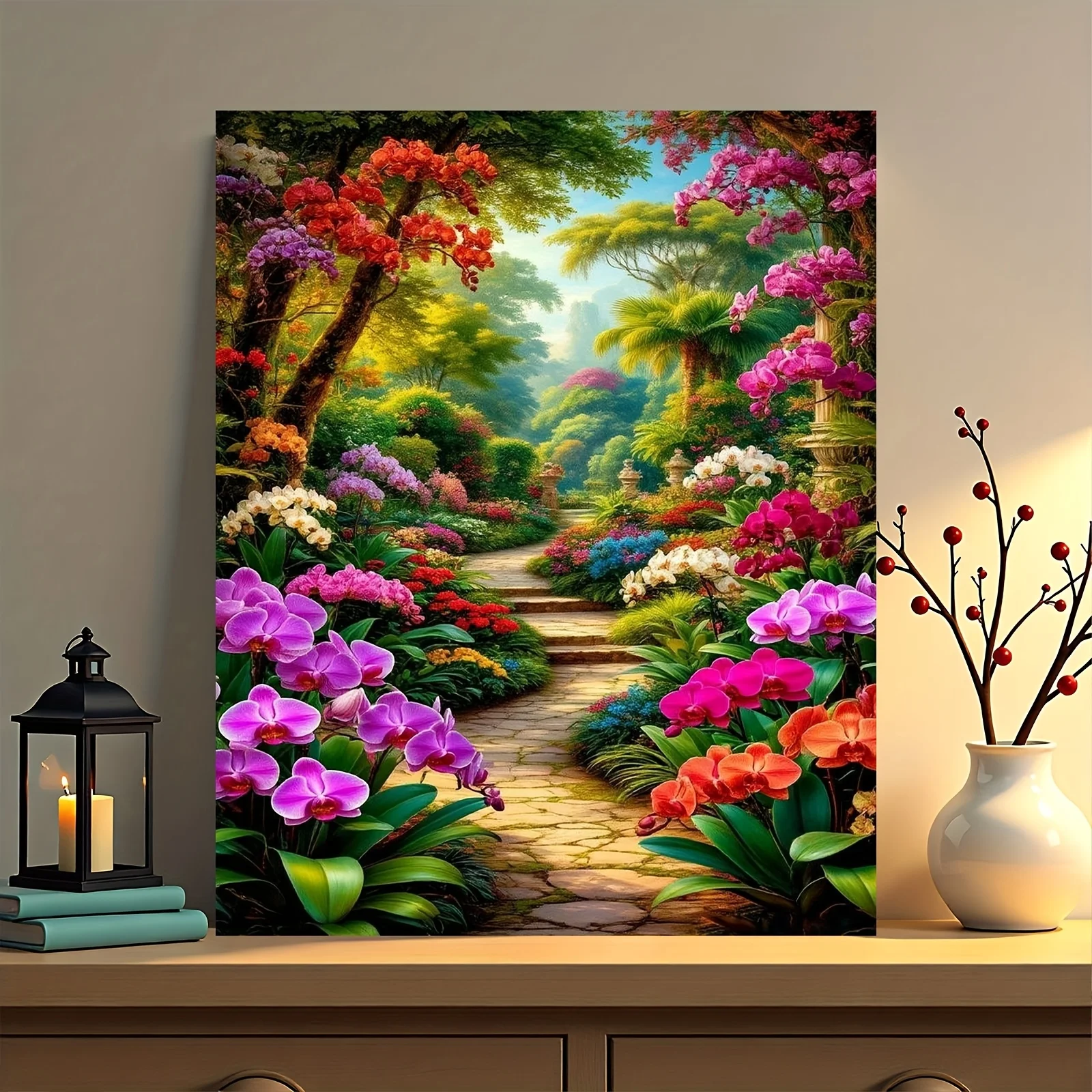 [2D Flat Frameless][Professional Art Use] 1pc Digital Oil Painting Kit, Beginner-Level Starter Kit, Garden Floral Decorative Pai