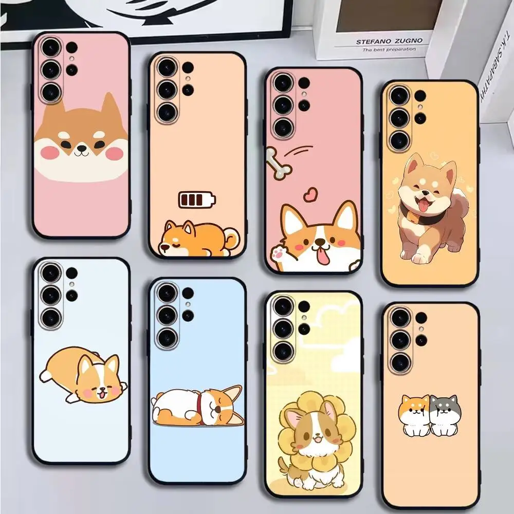 

Cute Shiba Inu Phone Case For SamsungS25,24,21,22,23,30,Ultra,20,Plus,Fe,Lite,Note,10,9,Soft Black Cover