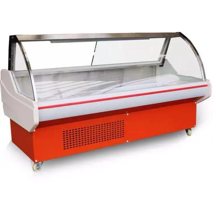 Коммерческая витрина для мяса 2025 года, холодильник с морозильной камерой, супермаркет, мясник, магазин, остров, нагрудная витрина