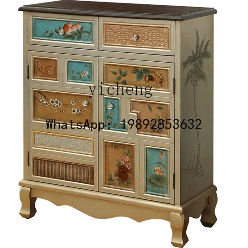 ABC  American rural solid wood shoe cabinet simple  locker retro dining edge European foyer cabinet
