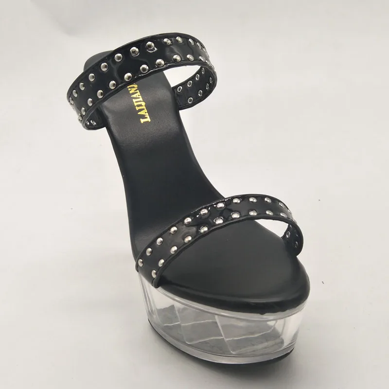 18cm High Stripper heeled shoes Exotic Platform Open Toe Spool heels 7 inches Party Sexy Fetish Slippers Nightclub Small Size