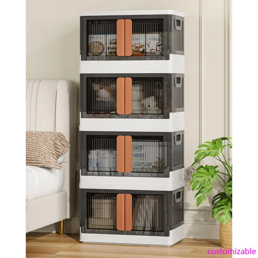 

Штабелируемые складные контейнеры для хранения из 4 штук с крышками и колесами, прочные пластиковые контейнеры для домашнего и офисного использования