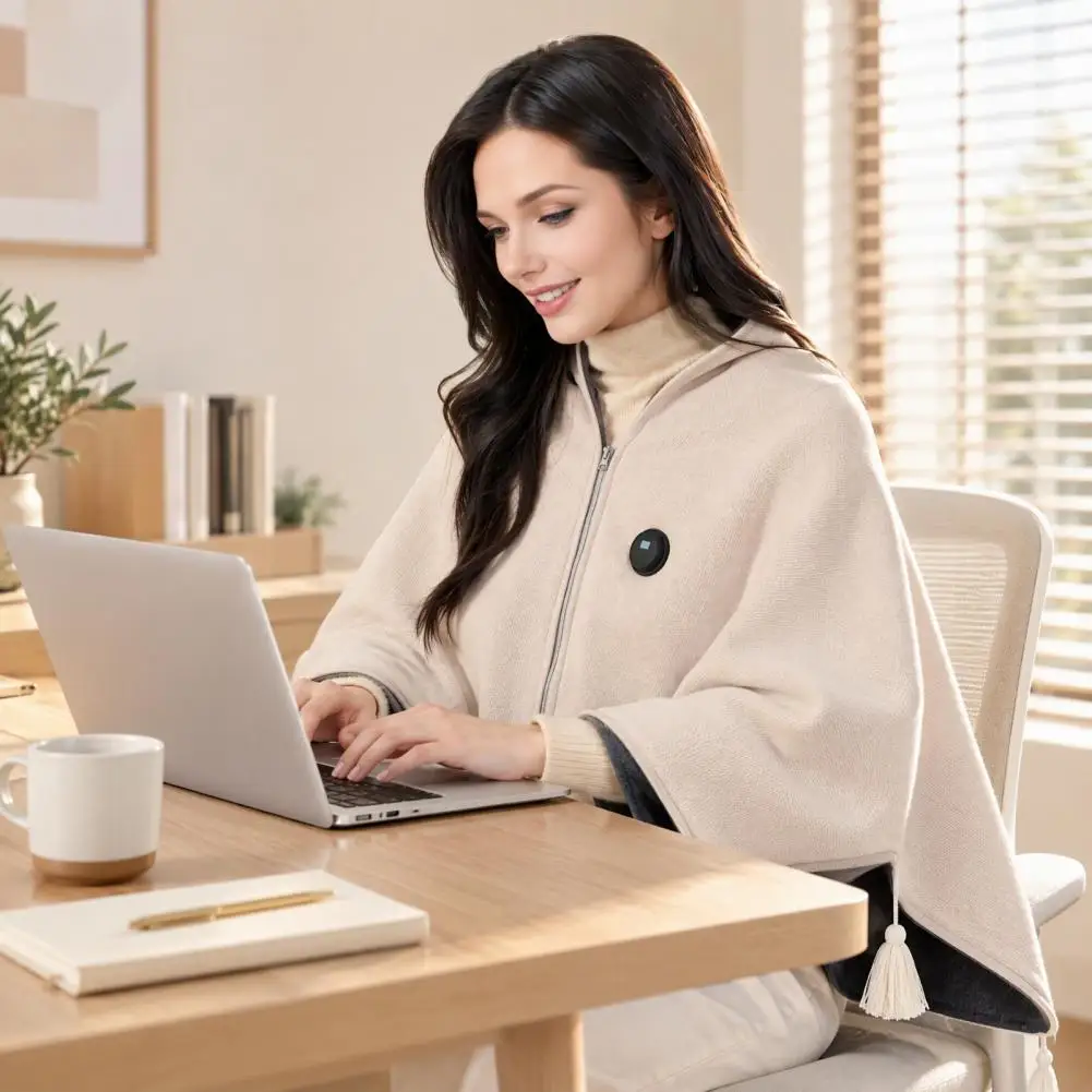 USB Heated Shawl, Wearable Electric Blanket with 3-Level Adjustable Temperature Hands-Free Warm Poncho for Office Winter Throw