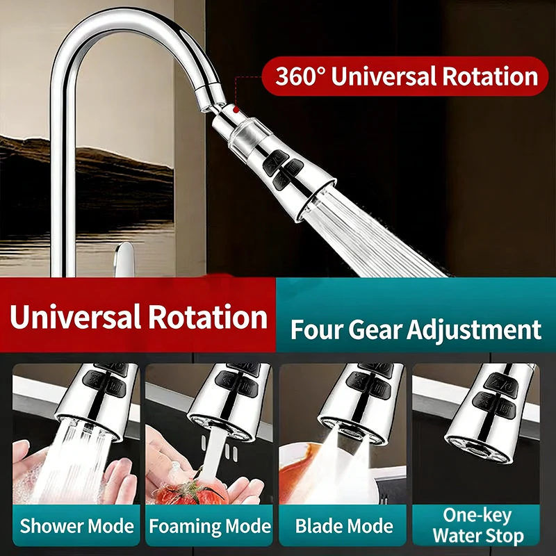 3-Mode Kitchen Faucet Extender Universal Rotatable Home Water Purification Filter Scrubbing Splash-Proof Nozzle Adapter