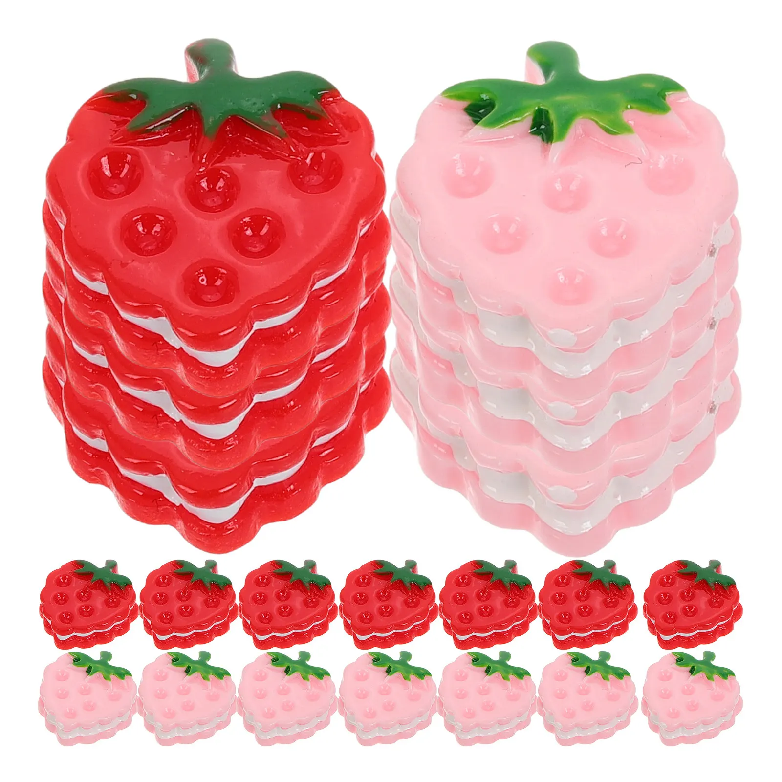 20Pcs Realistic Faux Strawberry Cookie Resin Charms Flat Back Miniature Decor for DIY Crafts Phone Cases Photo Frames