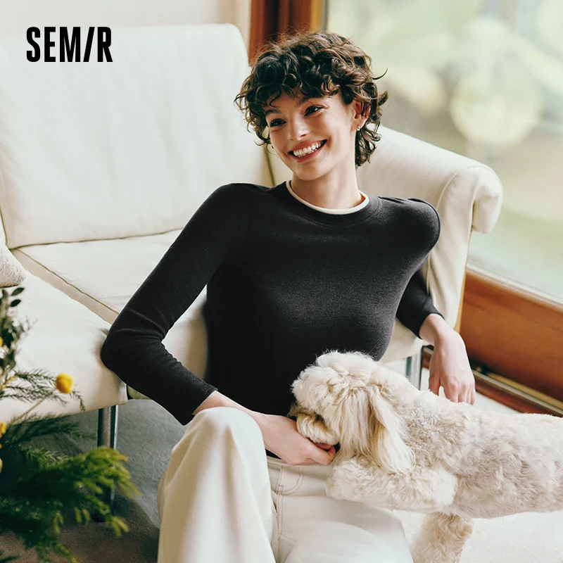 Semir Women Tshirt Thermal Warmth Antibacterial Fabric Fleece Lined Layered Look Long Sleeve Slim Fit 2026 Winter Soft Comfort
