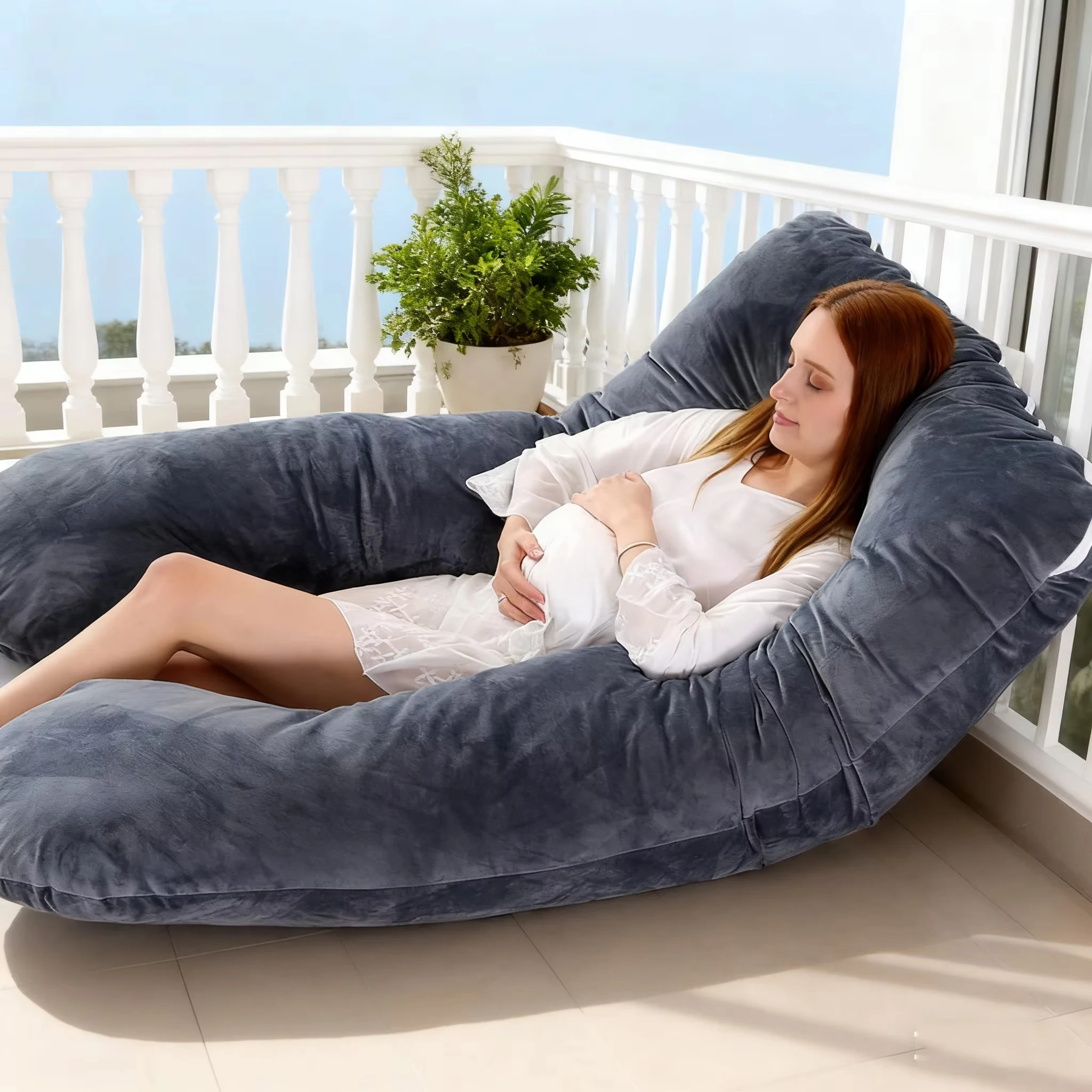 116x65cm U Type Pillow for Pregnant Women Soft Fleece Cushions of Pregnancy Maternity Support Breastfeeding Sleeping Black