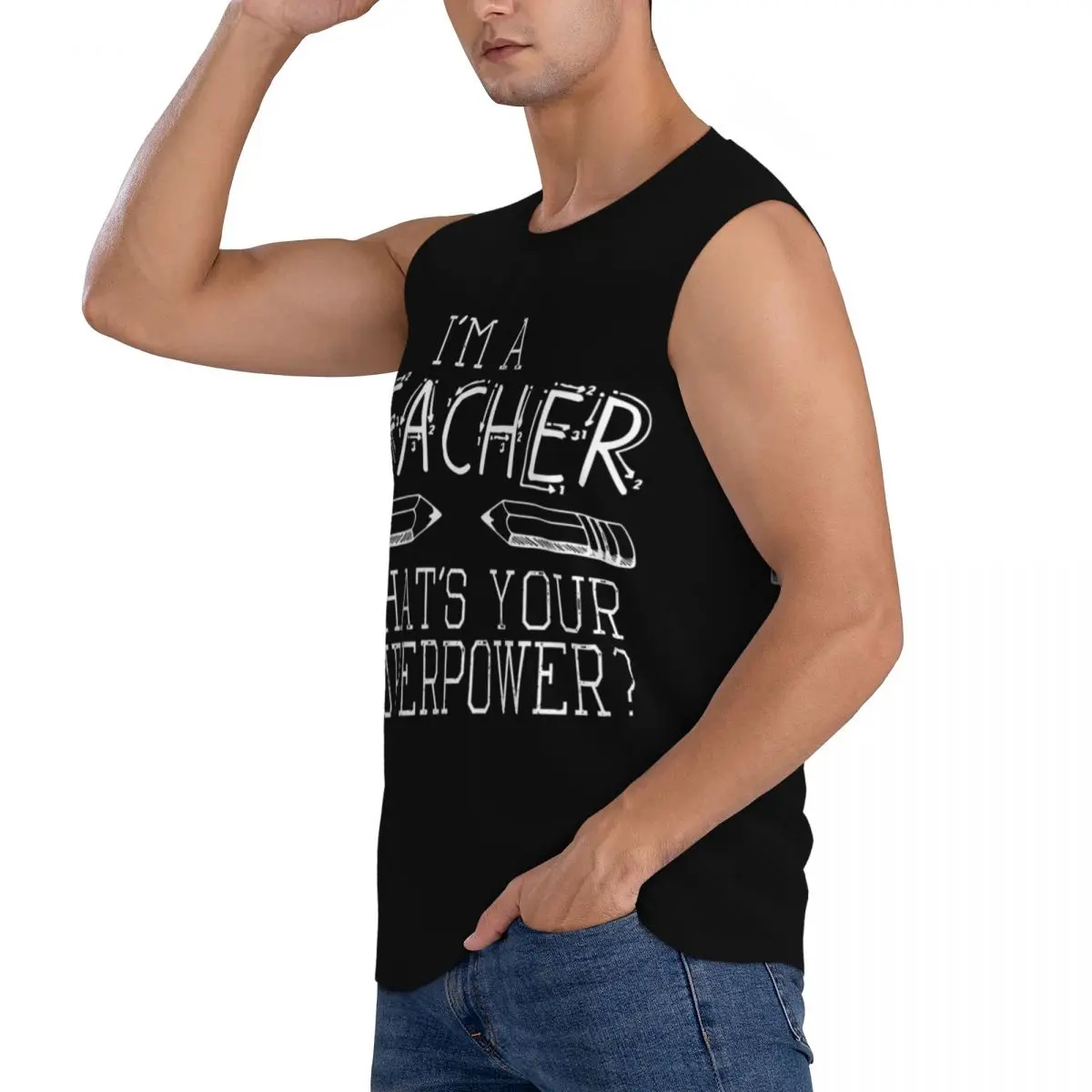 I'm A Teacher, What's Your Superpower Men Sleeveless Tank Tops Quick Dry Breathable Gym Fitness Running Summer Casual Sport Vest