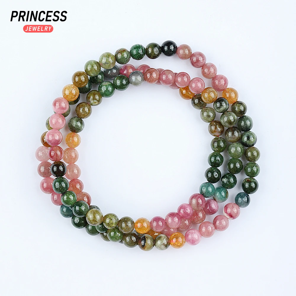 A++ Natural 21inches Colorful Tourmaline 5.5-6mm Loose Beads for Jewelry Making Bracelet Wholesle Stone Beads DIY Accessories