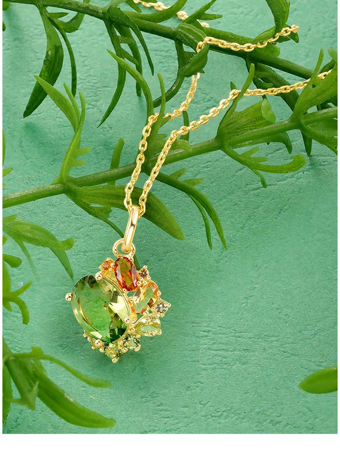 SANTUZZA Anhänger aus reinem 925er Sterlingsilber für Damen, funkelnder synthetischer grüner Spinell, farbenfrohe Geschenke für Hochzeiten und Partys, edler Schmuck – Detail 5