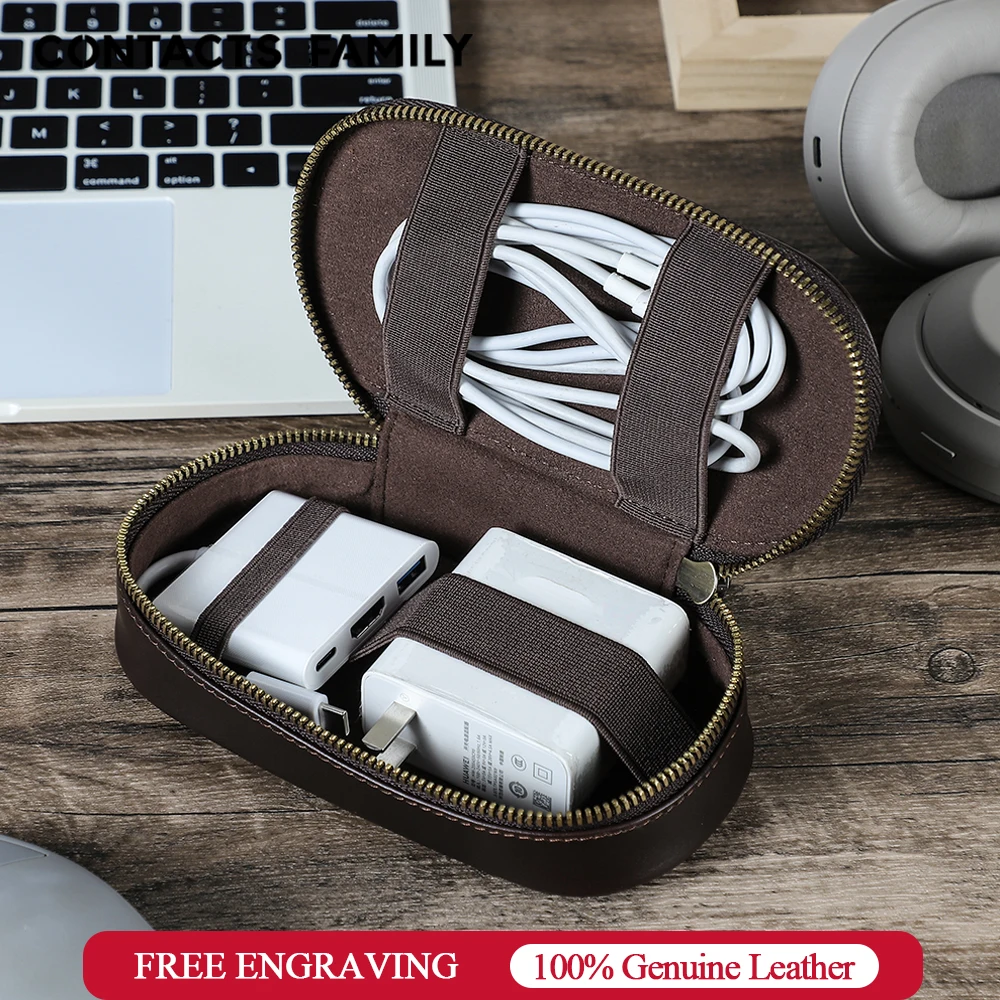 

Портативная мини-сумка для хранения цифровых гаджетов из натуральной кожи, чехол для наушников и зарядных устройств, органайзер для кабелей и USB-накопителей