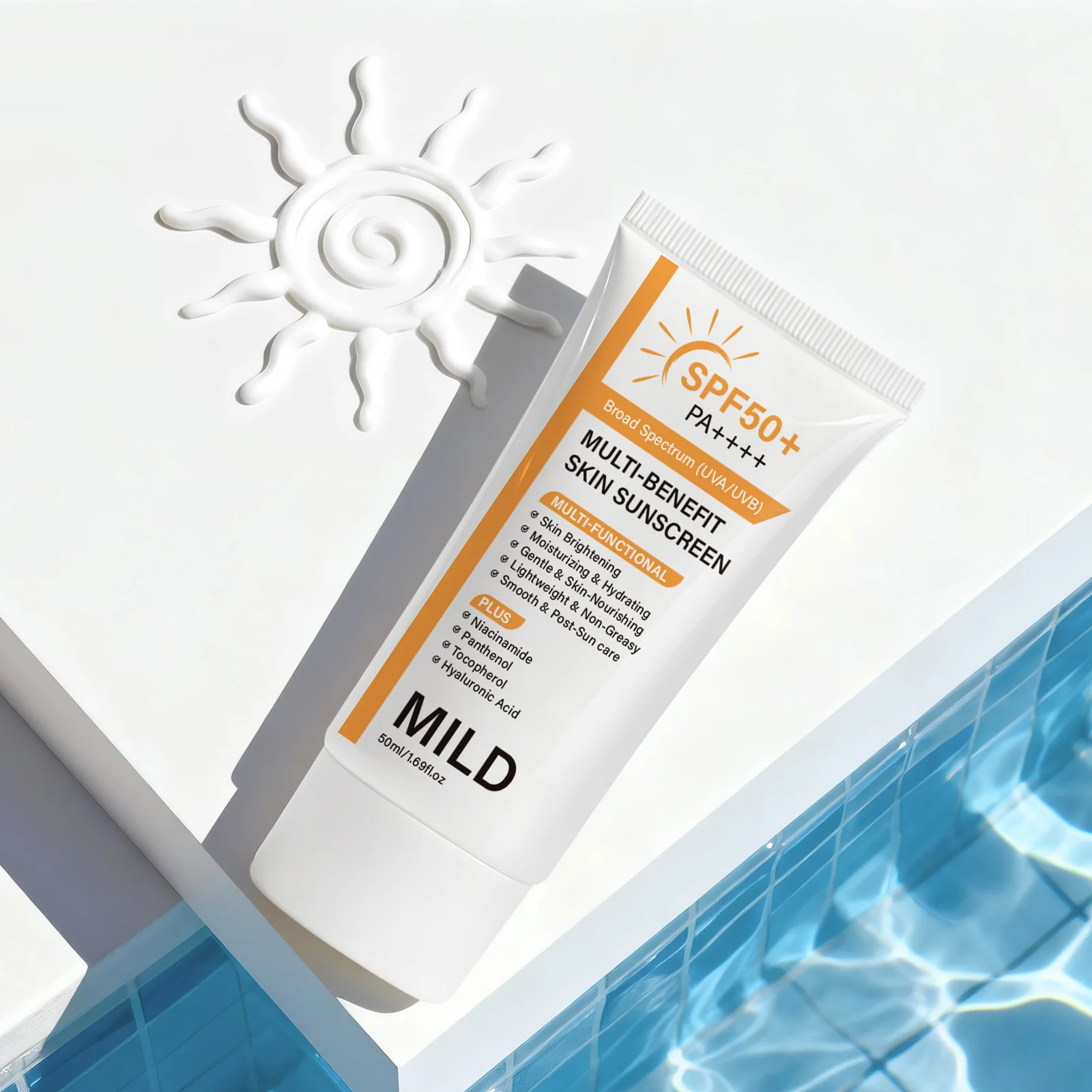 50ml SPF50+ PA++++ Broad Spectrum Sunscreen Niacinamide Hyaluronic Acid Light Non-Greasy Hydrating Brightening For Face Body