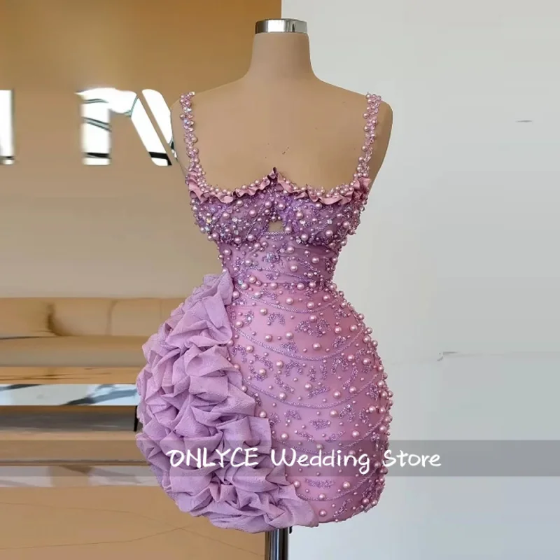 Glittering Cocktail Dresses Pearls Sleeveless Straps Womens Corest Party Gown Robes de Cocktail Plus Size Customized