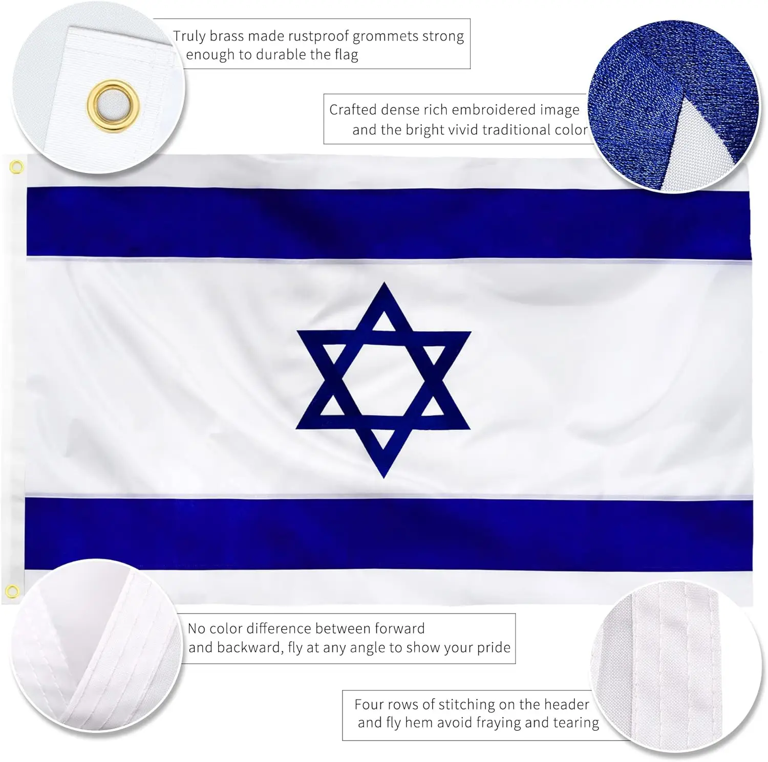 90X150cm Embroidered Israel Israeli Flag 210D Nylon High Quality Decoration Banner Tapestry