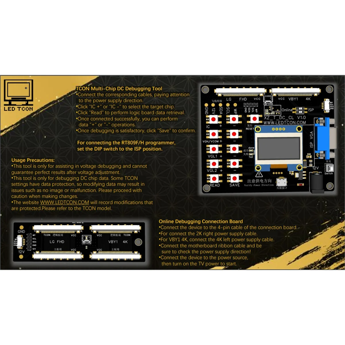 2025-3C RT6943A TCON VGH VGL Change Voltage Programmer Screen Technology Modification Tool Small Board Two-in-One US Plug