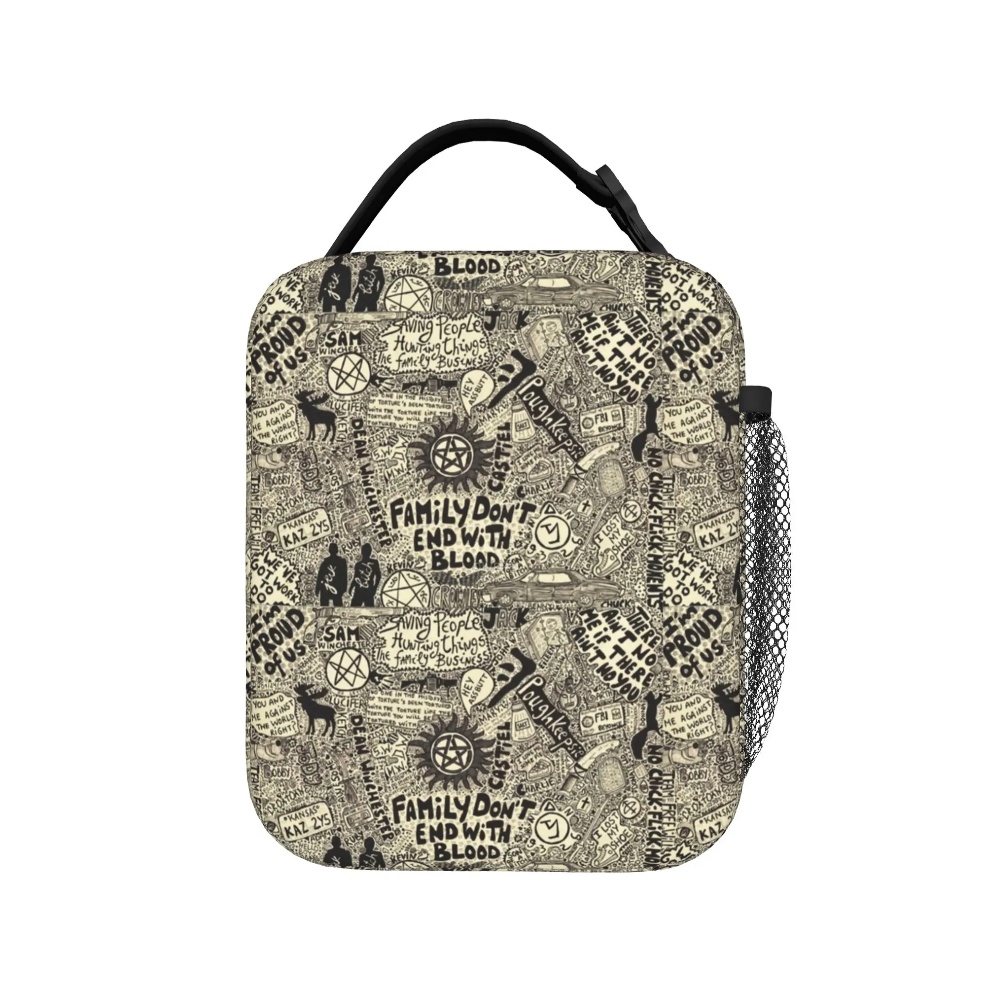 Supernatural Symbols Insulated Lunch Bags Cooler Bag Lunch Container Vintage Portable Tote Lunch Box Bento Pouch College  Picnic