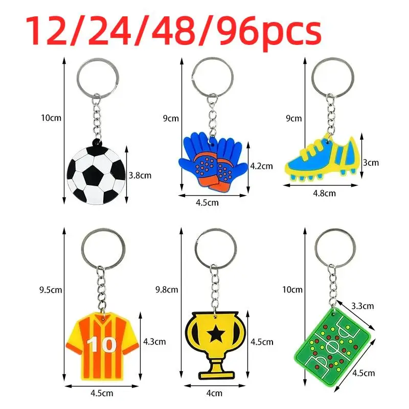 12-96PCS Soccer Theme Keychains Kids Sports Football Birthday Party Favors Goodie Pinata Fillers Toy Silicone Backpack Pendants