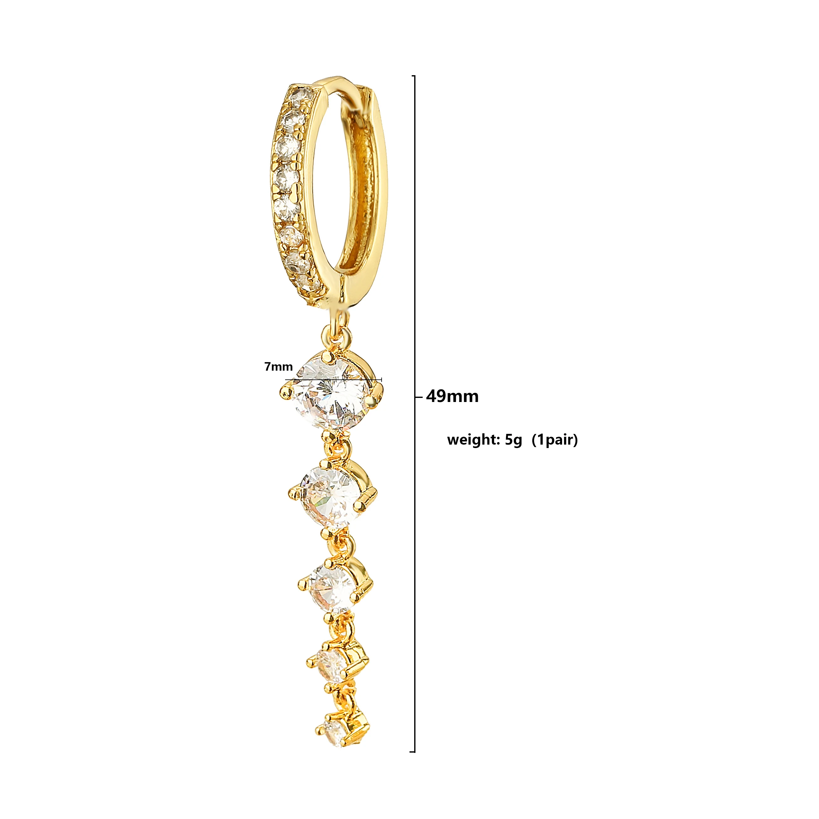 HECHENG,Gold Plated Round Zircon Long Tassel Earrings for Women Feamale Earrings  High Quality Brass Sparkling Luxury Jewelry