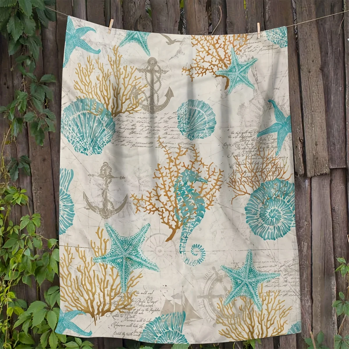 Ocean Life Fleece Blanket Coral Reef Starfish Seahorse Throw Blankets Soft Warm Bedding for Sofa Bed Home Decor Living Room