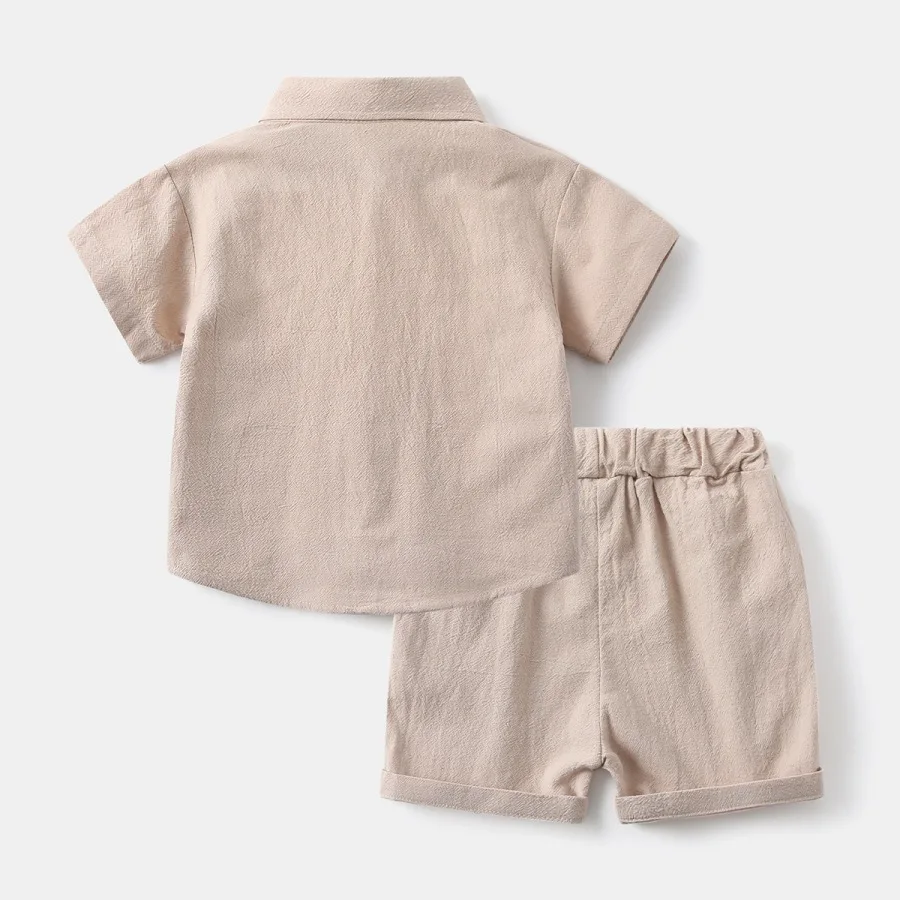 IYEAL 2026 New Children's Summer Set Boys' Solid Color Shirt +Shorts 2 Piece Set Baby Boys Handsome Summer Clothes