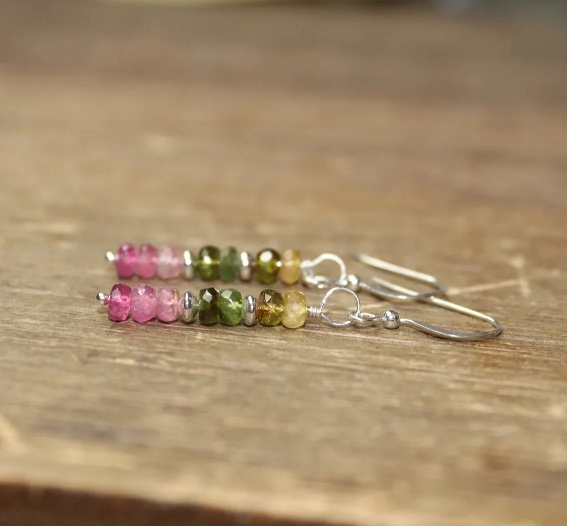 Ombre Ruby Earrings, Pink Sapphire Watermelon Tourmaline Earrings  Labradorite Jewelry, Wire Wrapped,  Dangle, Drop Earrings,