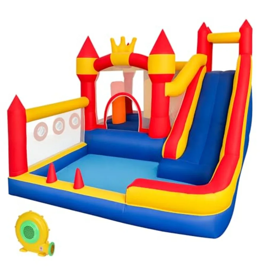 

8-in-1 Bounce House for with Slide Climbing Wall Ball Pit Obstacles Trampoline Basketball Hoop Indoor Outdoor Bouncy House Incl