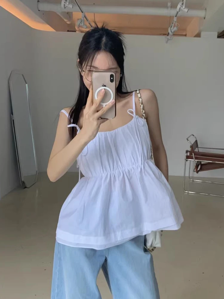 Csa tipo ceco con tirantes ajustables para mujer, Top hoado de estilo coreano versátil con diseño pado y nudo de m...
