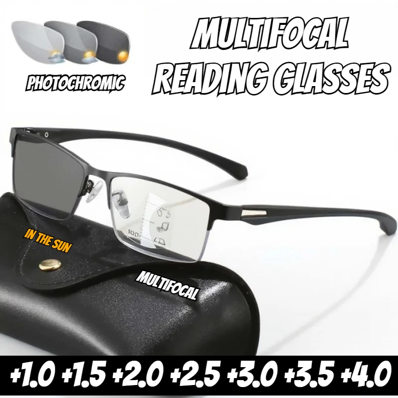 

Trendy Multifocal Reading Glasses for Men Women Classic TR Bifocal Near and Far Eyeglasses Male Outdoor UV Photochromic Eyewear