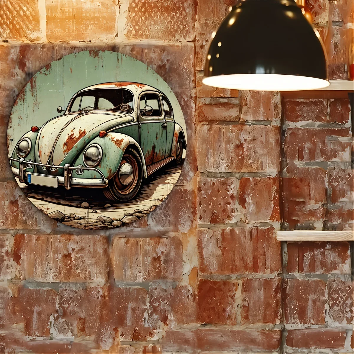 2D Flat Vintage Rusted Beetle Round Metal Sign Perfect for Room Wall Restaurant Bar Cafe Garage Decor Ideal for Christmas New Ye