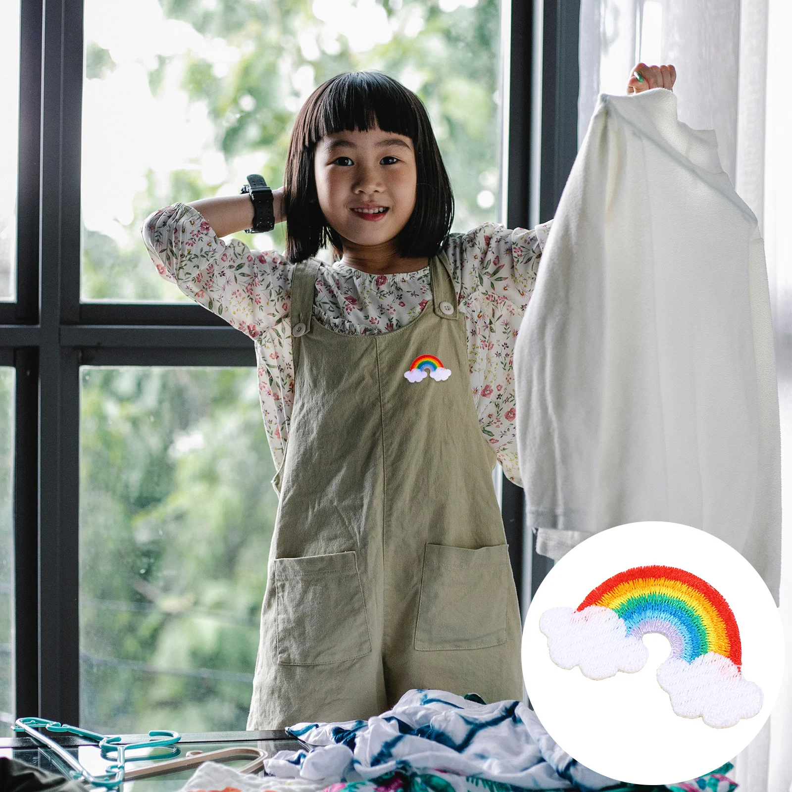 

4pcs Rainbow Embroidery Patches Self-Adhesive Diy Sewing Accessories Colorful Polyester Garment Appliques For Clothes Hats Shoes