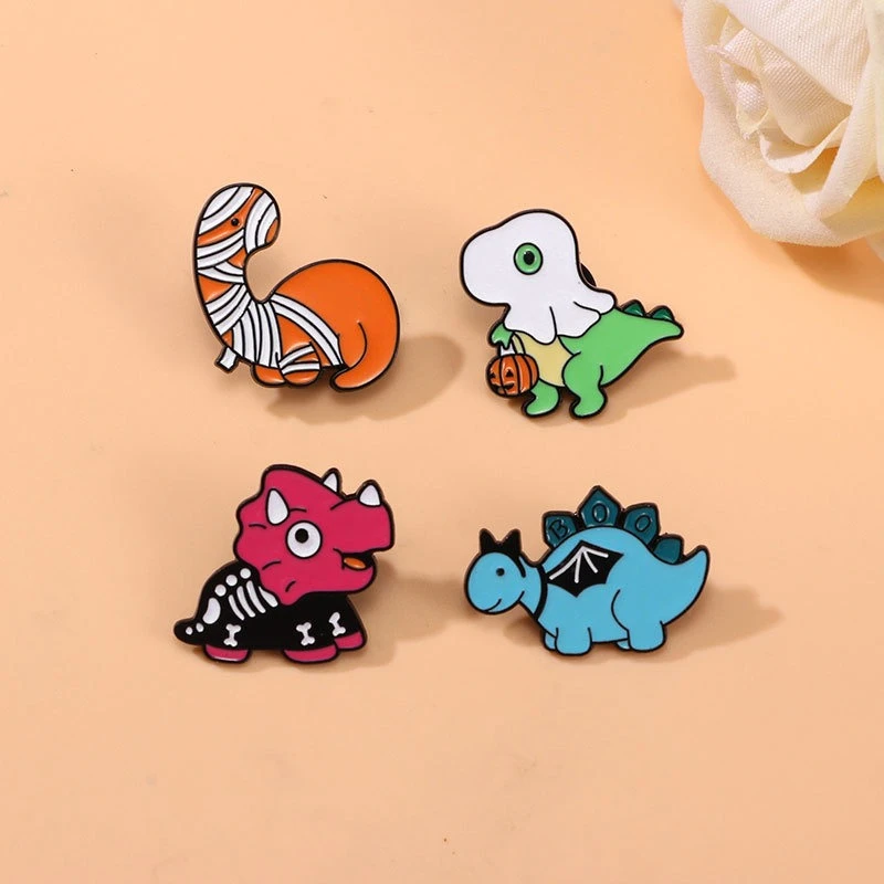 Halloween Cute Dinosaur Metal Brooch Skull Pumpkin Mummy Ghost Devil Tyrannosaurus Enamel Pin Badge