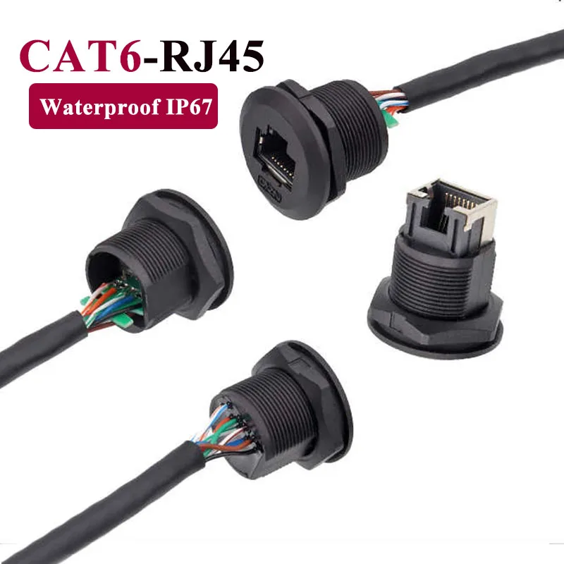 

CAT6 RJ45 Female Panel Socket w Wire Waterproof EP-RJ45 Aviation Plug Ethernet Network Conenctor Cable rj45 Panel Extension Line