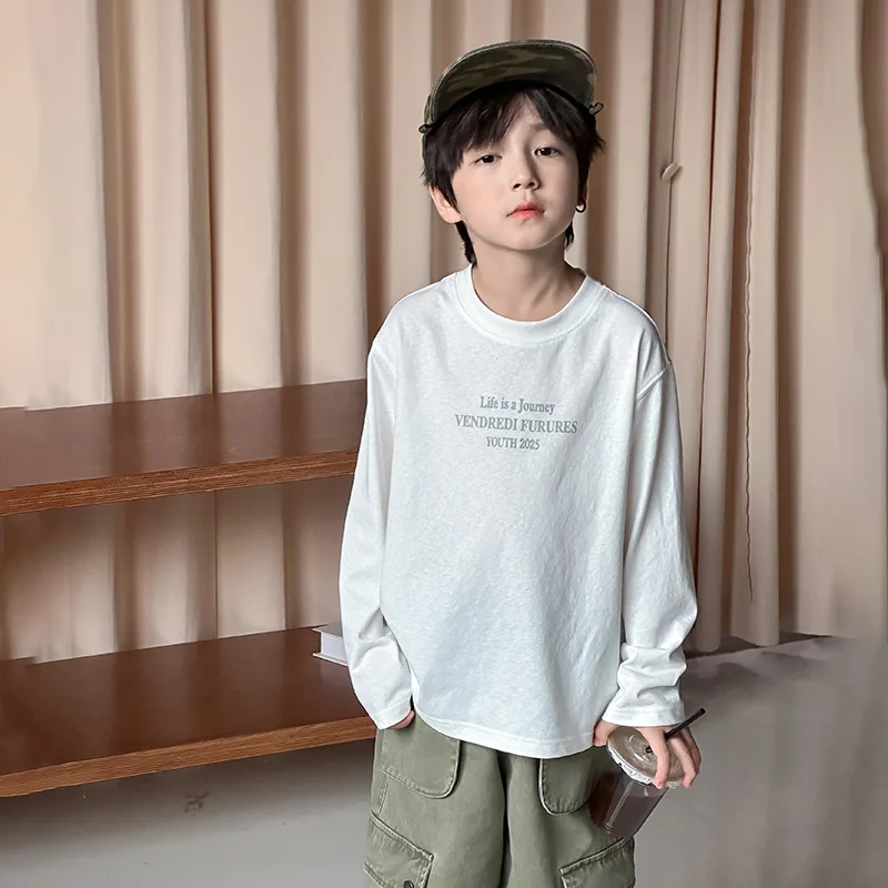 T-shirt Snowflake Cotton Comfortable Loose Long-sleeved Letter Top Grils Boys Children Spring Autumn All-matching