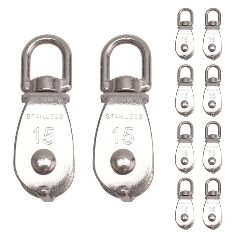 Must Have Crane Pulley Block M15 Lifting Crane Swivel Hook Single Pulley Block Hanging Wire Towing Wheel 10Pcs