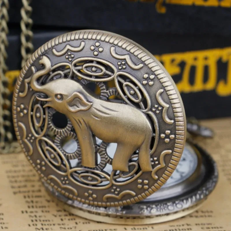 Montre de poche à Quartz pour hommes et femmes, Vintage, éléphant en relief, squelette arabe, cadran numérique, Steampunk, collier, pendentif de synchronisation, cadeaux